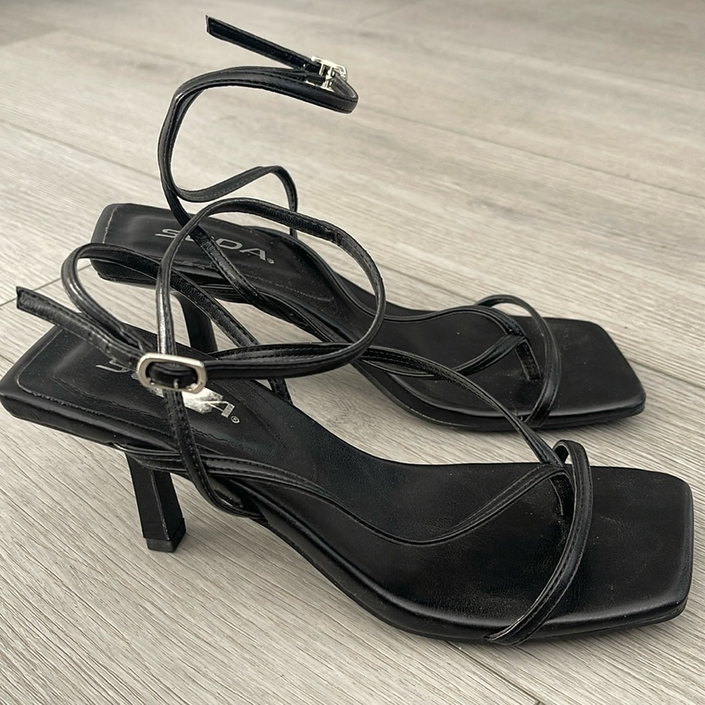 Black strappy kitten heels